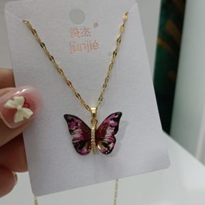 Pretty Pink Butterfly Pendant Necklace For Women And Girls