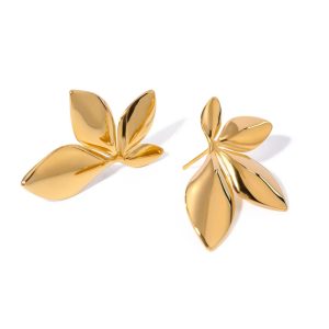 stainless steel gold plated floral shaped drop earrings