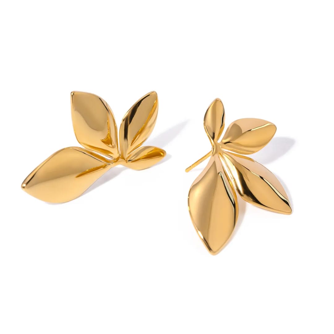 stainless steel gold plated floral shaped drop earrings