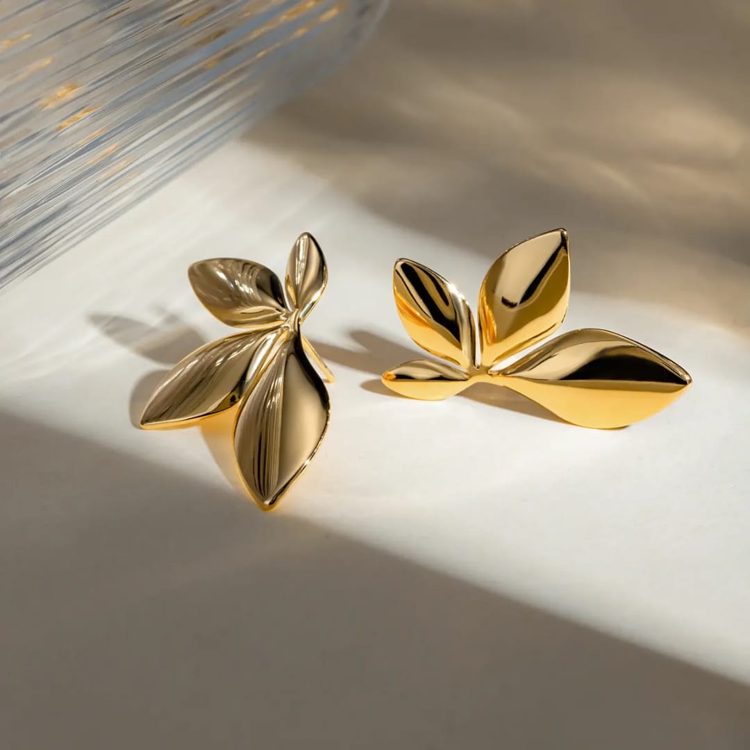 stainless steel gold plated floral shaped drop earrings