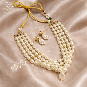 Pearl layered necklace set for women with matching earrings
