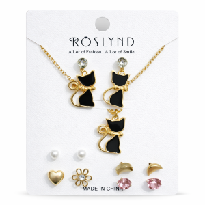 Cat jewellery combo set for women with necklace and earrings