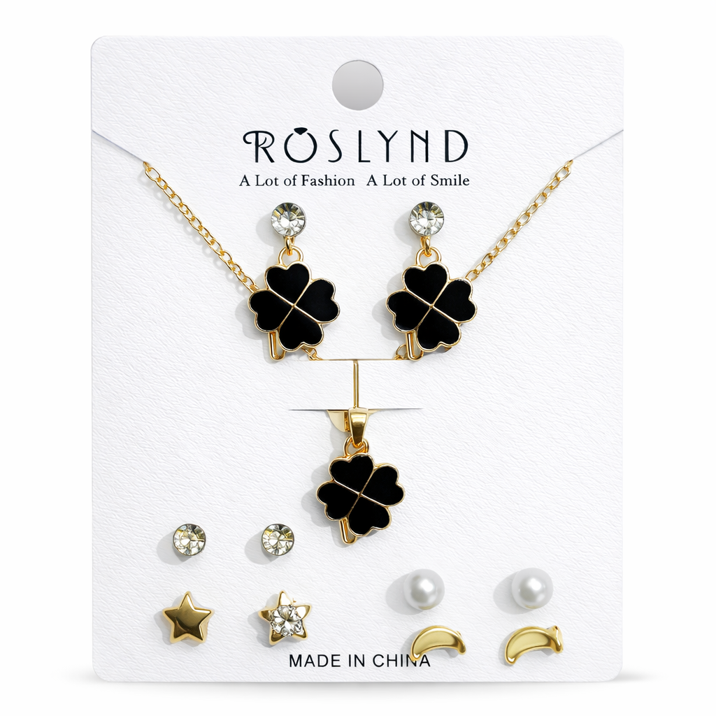 Black flower jewellery combo set for women with necklace and earrings