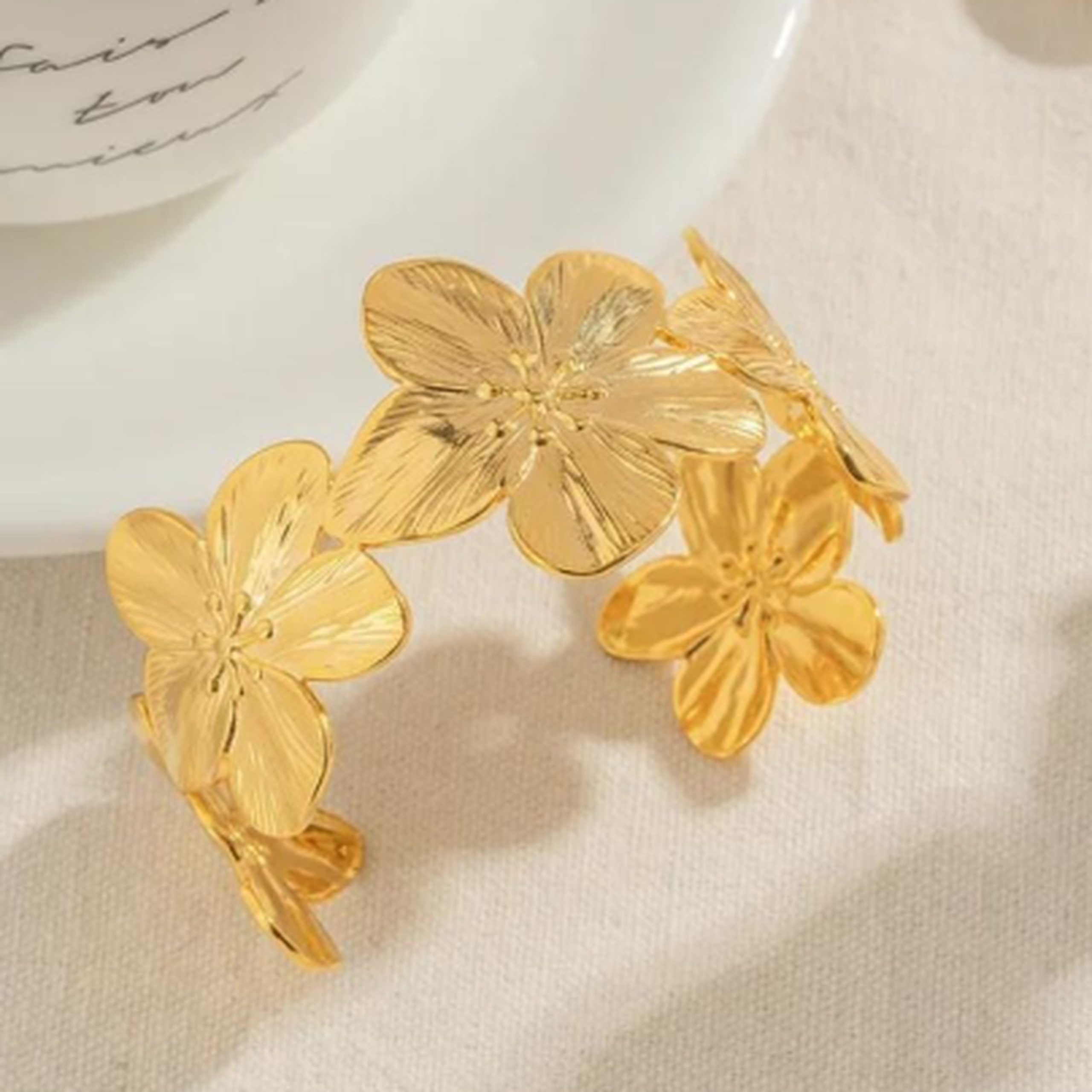 Gold flower cuff bracelet for women Korean floral fashion jewellery