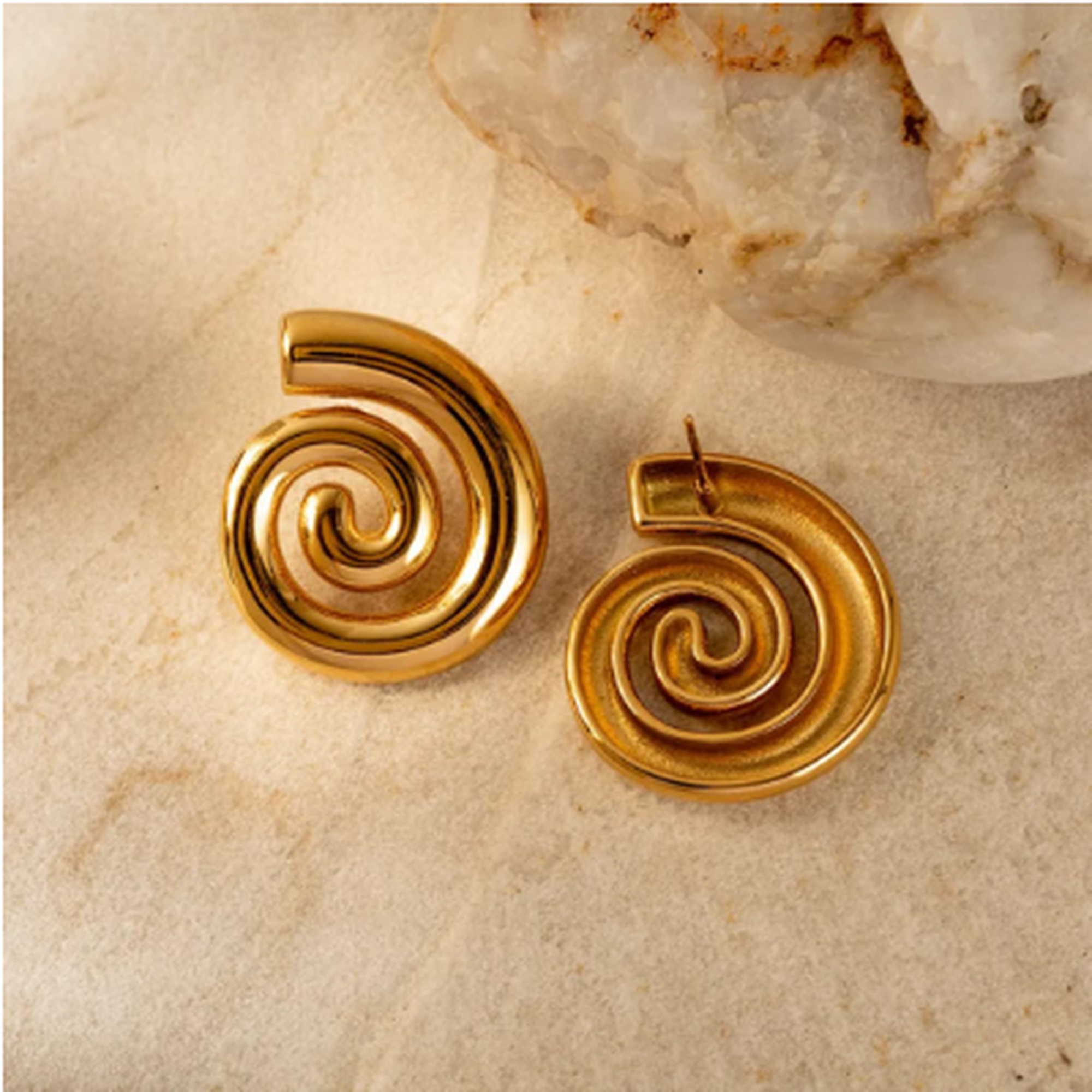 Gold spiral earrings for women Korean fashion jewellery