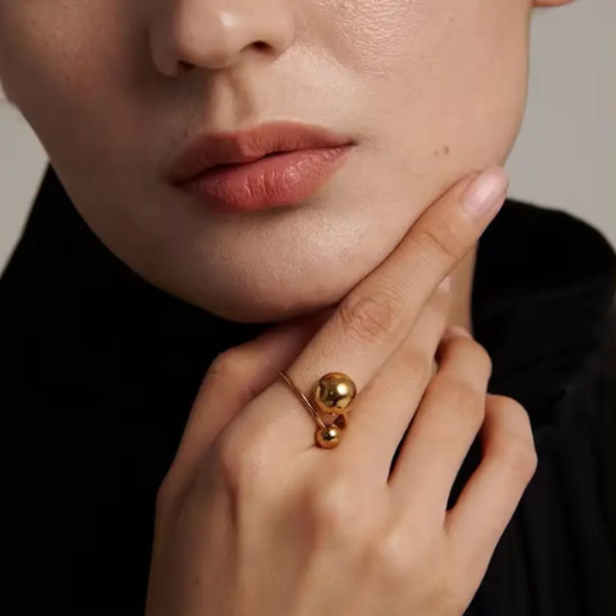 Ball design gold adjustable ring for women elegant modern jewellery