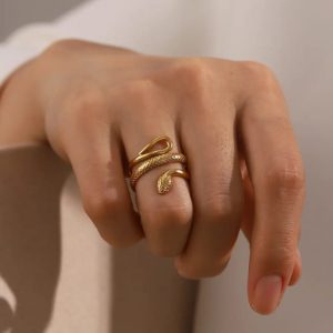 Snake design gold adjustable ring for women elegant bold jewellery