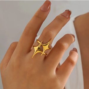 Star design gold adjustable ring for women trendy geometric jewellery