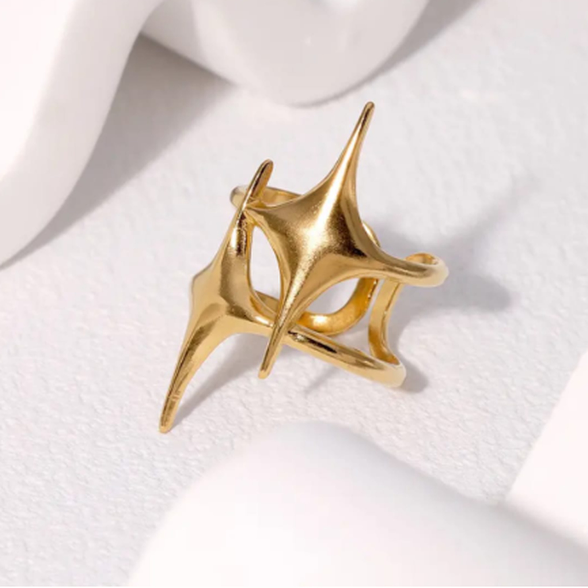 Star design gold adjustable ring for women trendy geometric jewellery