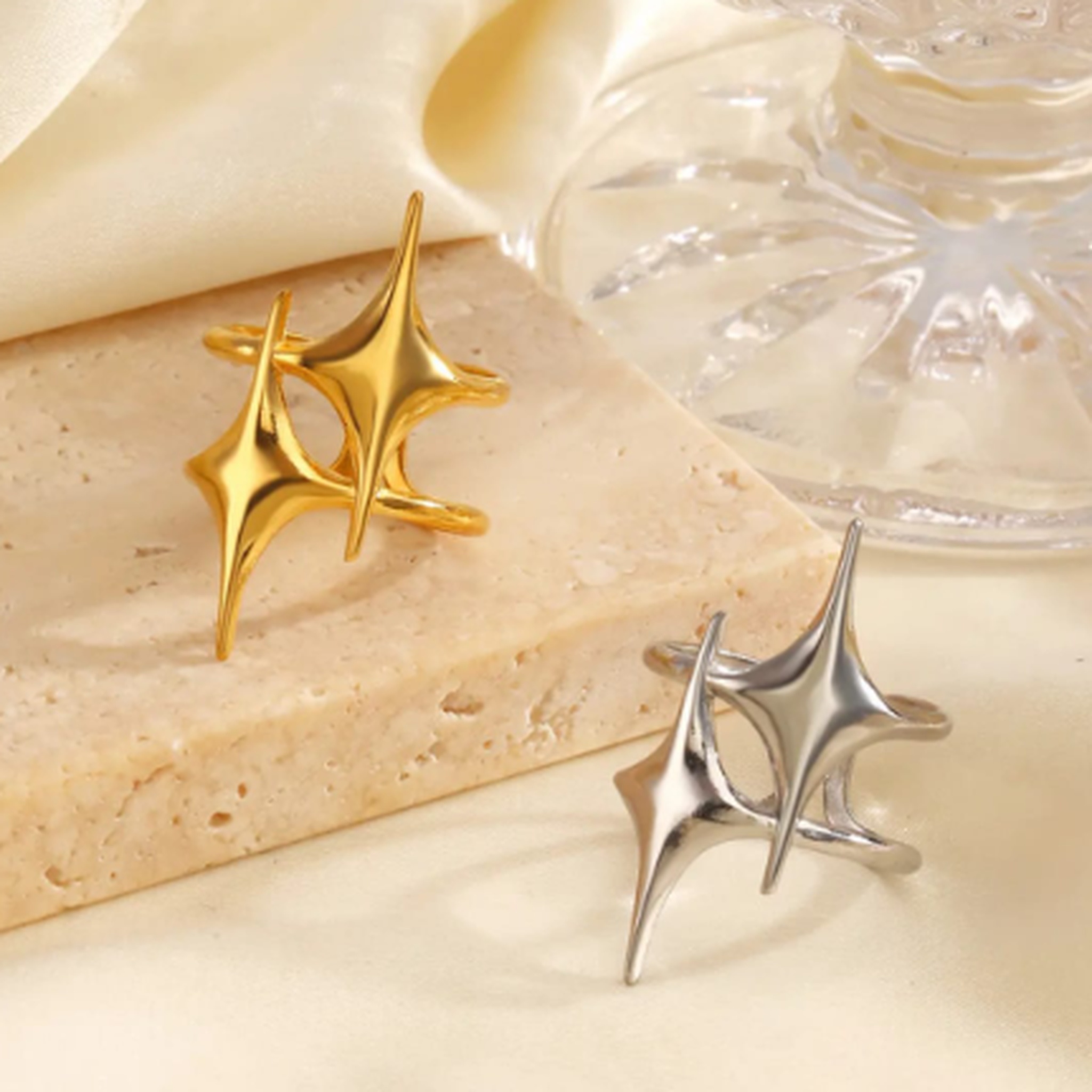 Star design gold adjustable ring for women trendy geometric jewellery