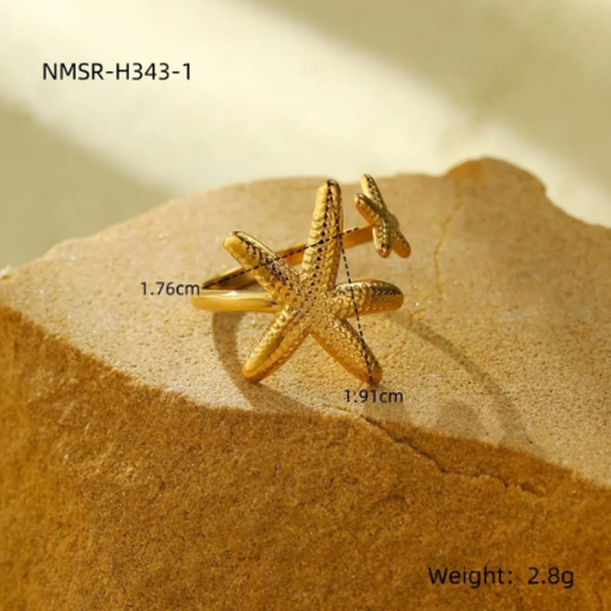Starfish gold adjustable ring for women ocean inspired fashion jewellery
