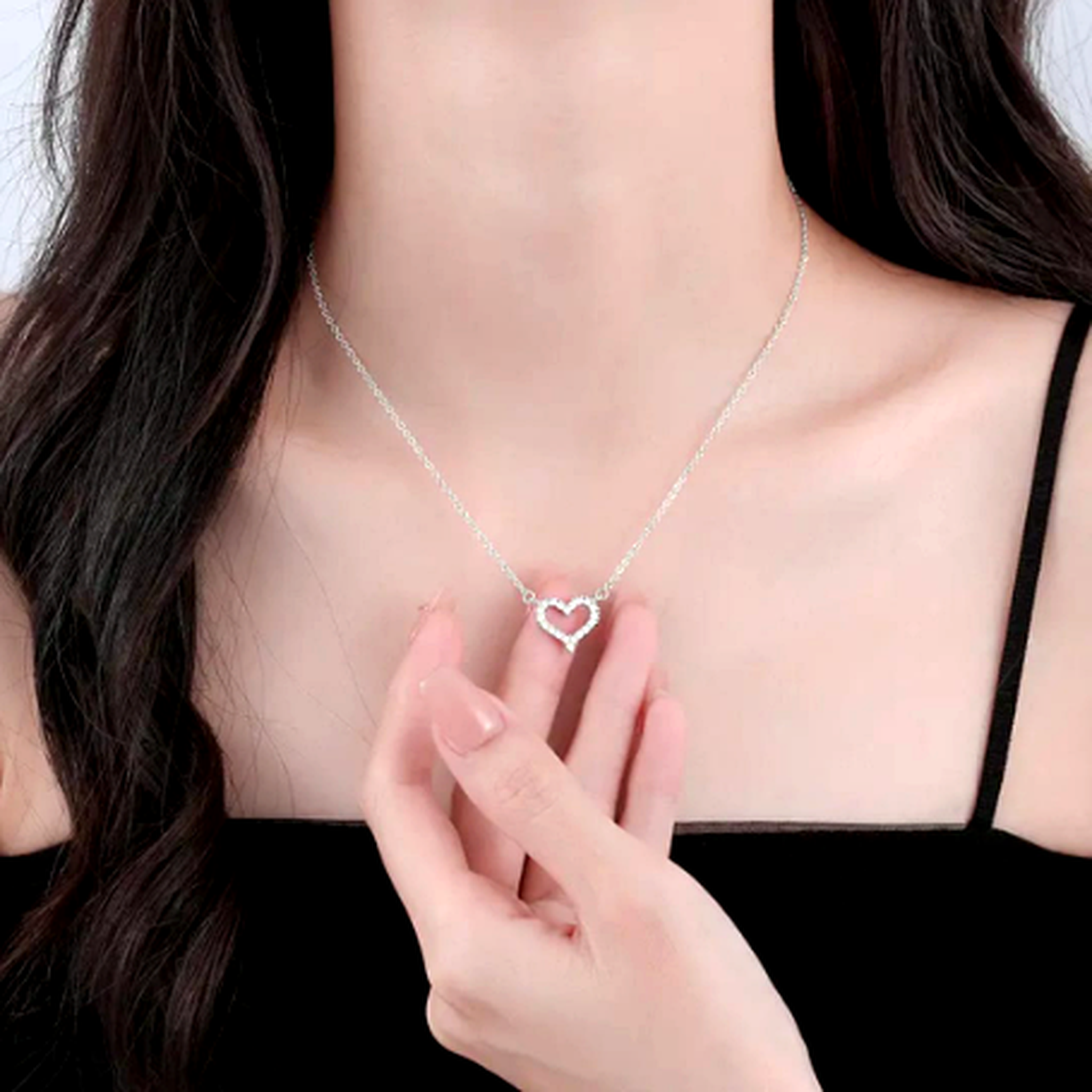 Heart crystal necklace for women silver love pendant