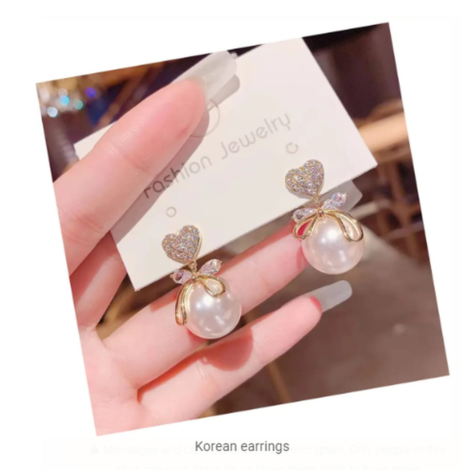 Korean pearl drop earrings with heart design for women