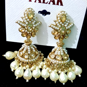 Kundan pearl jhumka earrings for women with gold finish