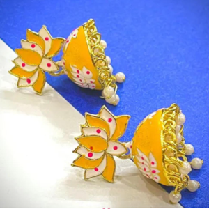 Lotus meenakari jhumka earrings for women with pearl drops