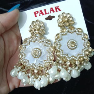 White pearl chandbali earrings for women kundan style jewellery