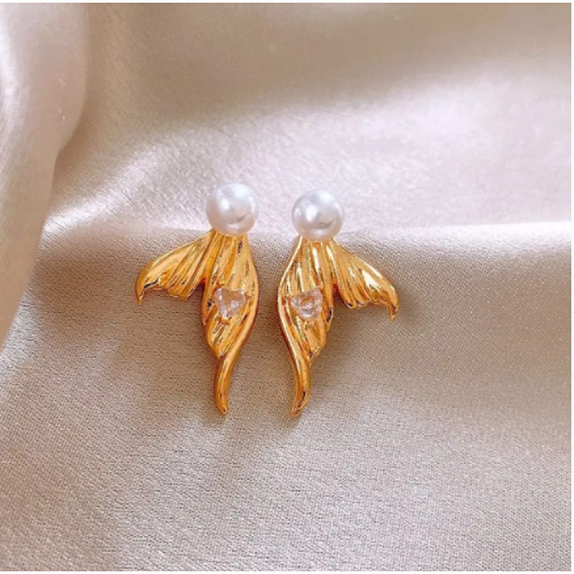 Pearl leaf earrings for women Korean gold fashion jewellery