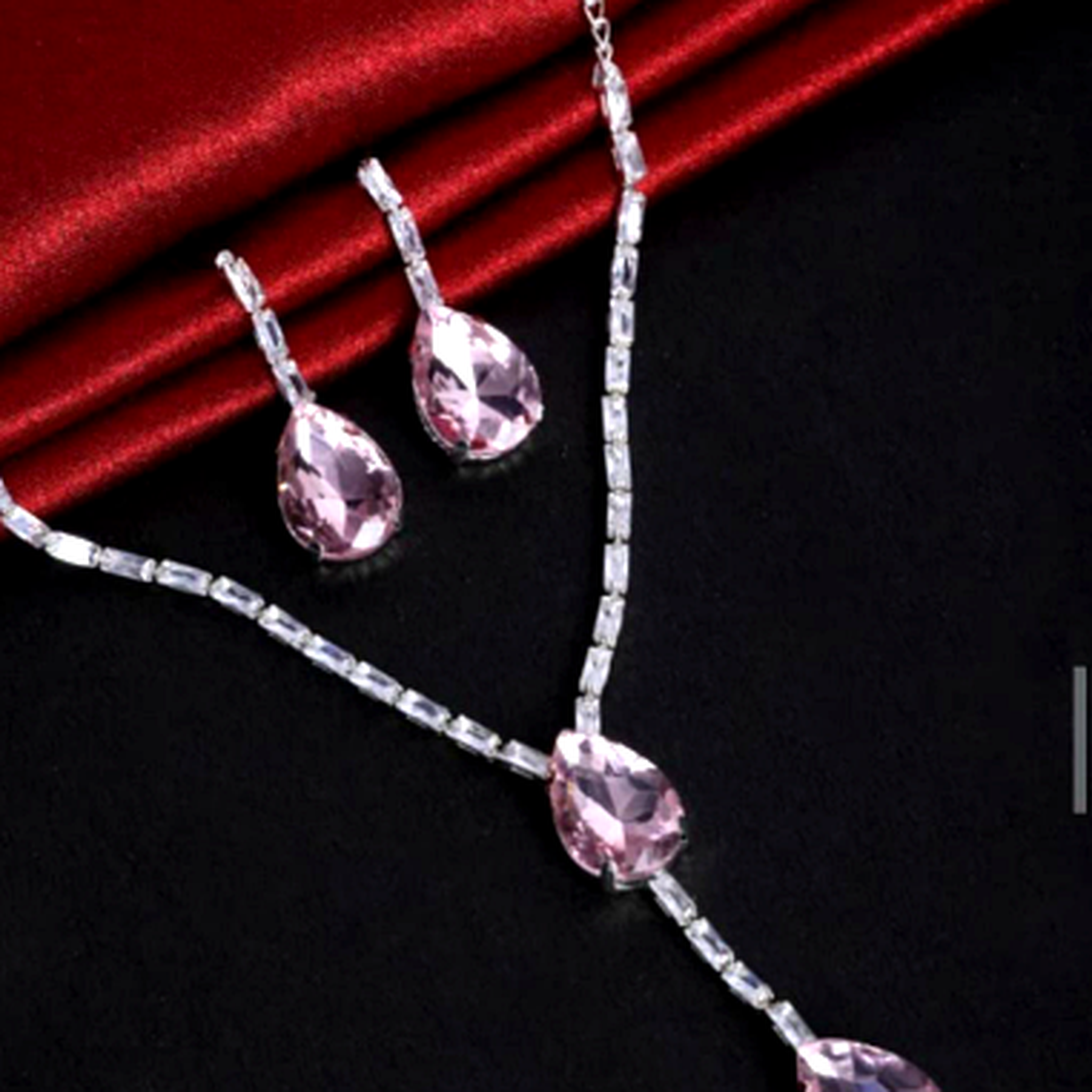 Pink crystal jewellery set for women with necklace and earrings