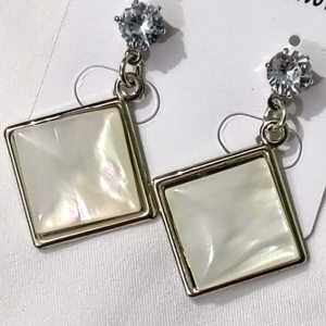 Square mother of pearl drop earrings for women with silver finish