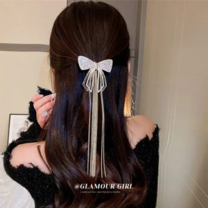 Crystal bow hair clip for women elegant pearl hair accessory