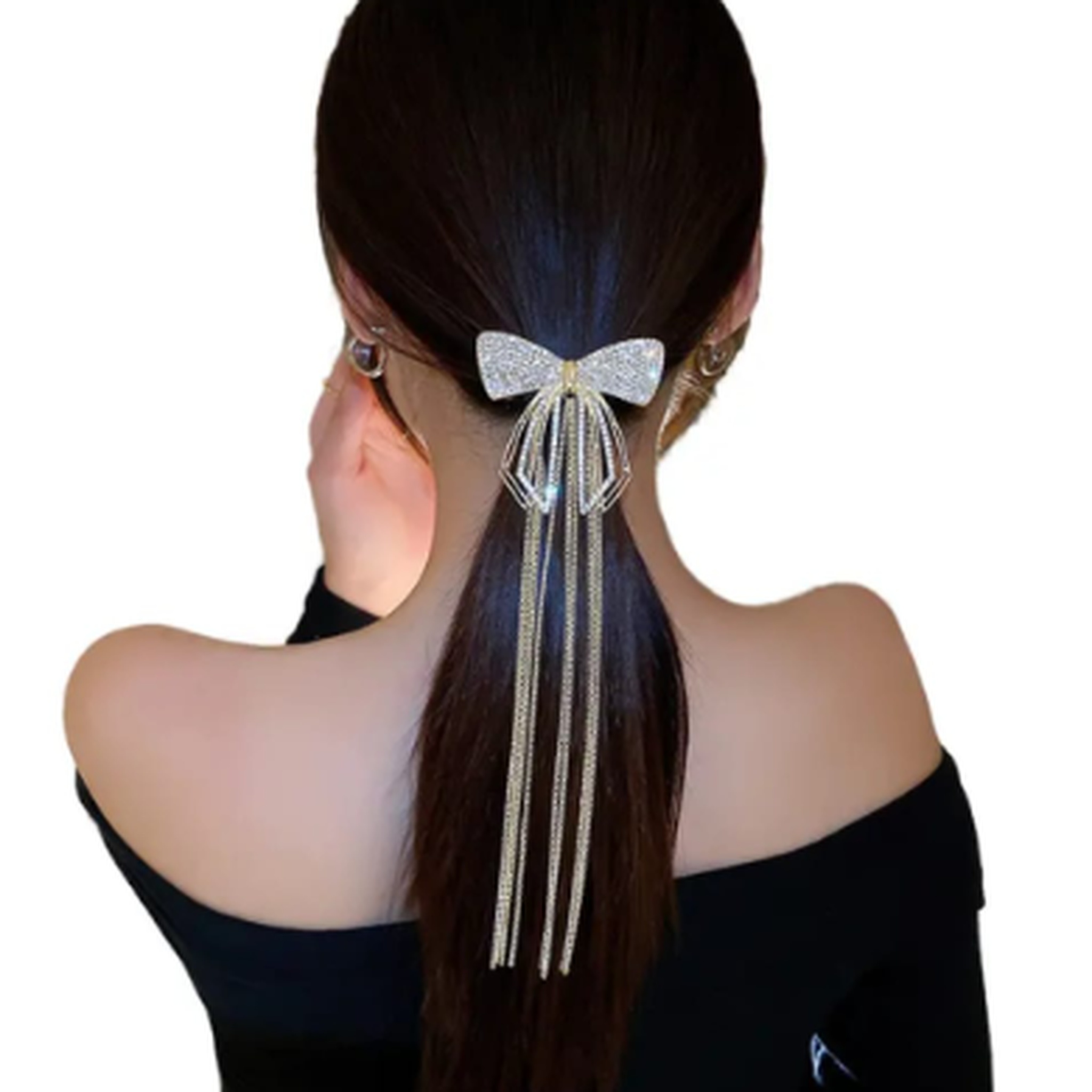 Crystal bow hair clip for women elegant pearl hair accessory